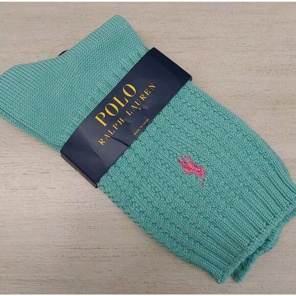 Polo Ralph Lauren Womens Waffle Knit Crew Socks Aqua Blue 1-Pair Size 9-11 - Picture 2 of 4